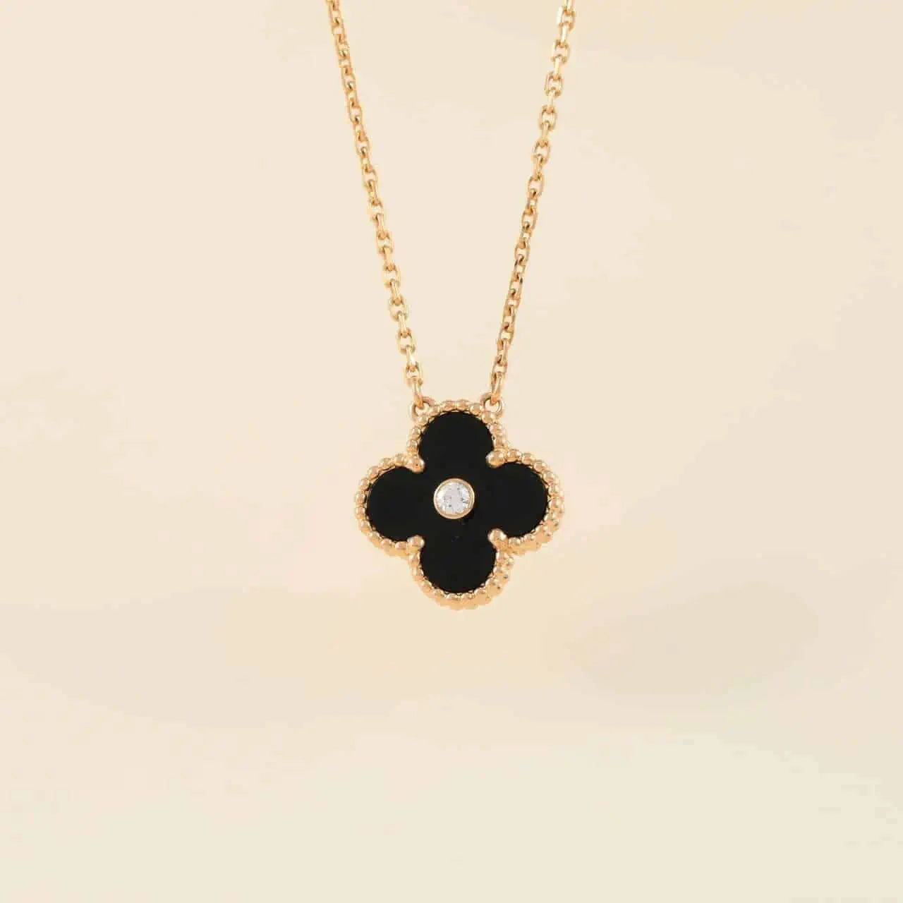 [CharmAmor]CLOVER 15MM DIAMOND ONYX NECKLACE