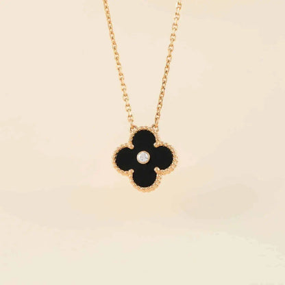 [CharmAmor]CLOVER 15MM DIAMOND ONYX NECKLACE