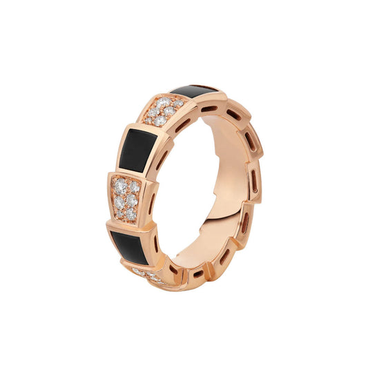 [CharmAmor]SERPENTI RING PINK GOLD BLACK MOP DIAMOND PAVED 4MM