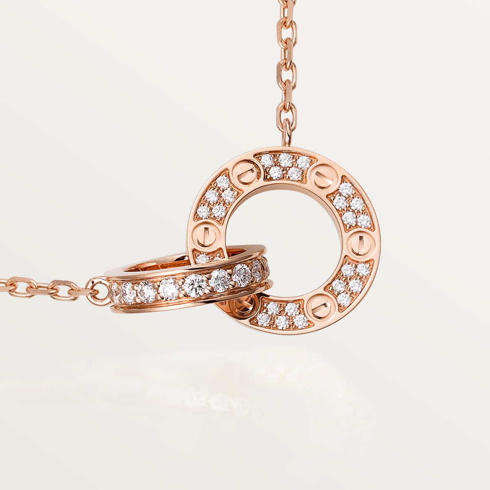 [CharmAmor]LOVE 7.6MM NECKLACE ROSE GOLD AND SILVER  FULL DIAMOND