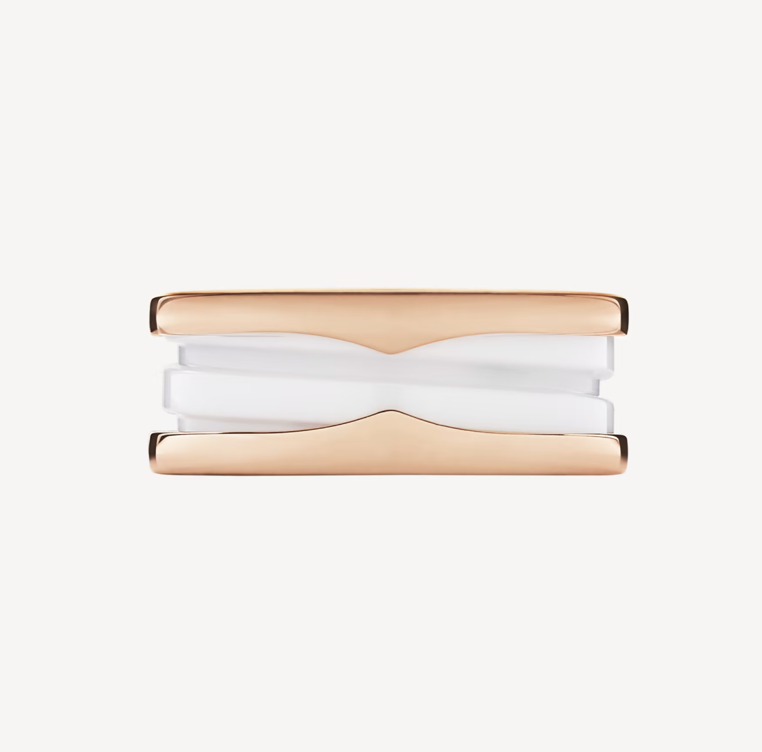 [CharmAmor]ZERO 1 TWO-BAND LOOPS AND WHITE CERAMIC SPIRAL PINK GOLD RING