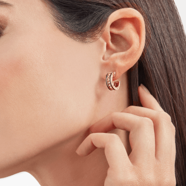 [CharmAmor]ZERO 1 ROCK PINK GOLD EARRINGS WITH STUDDED SPIRAL AND BLACK CERAMIC