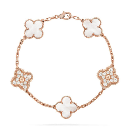 [CharmAmor] CLOVER WHITE PEARL MOP 5 MOTIF BRACELET COLLECTION