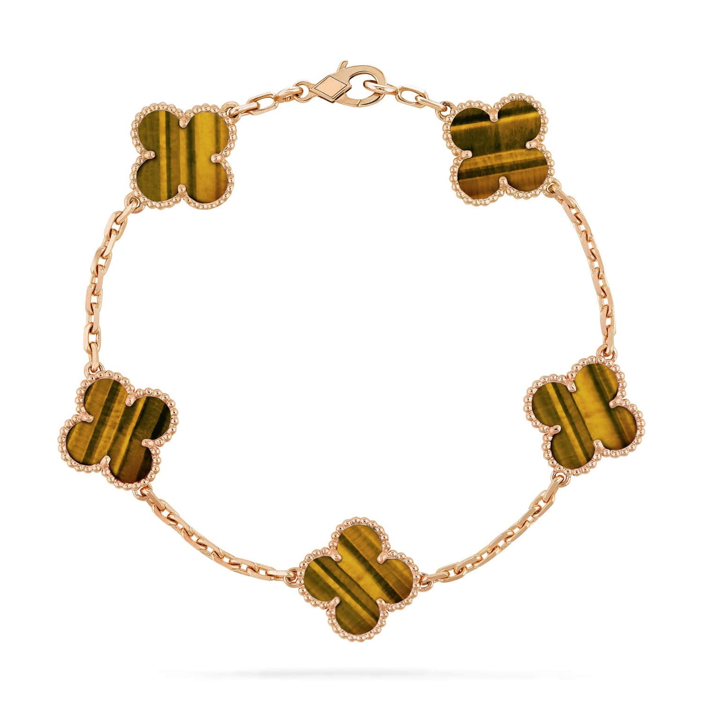 [CharmAmor] CLOVER 5 MOTIFS TIGER EYE BRACELET COLLECTION