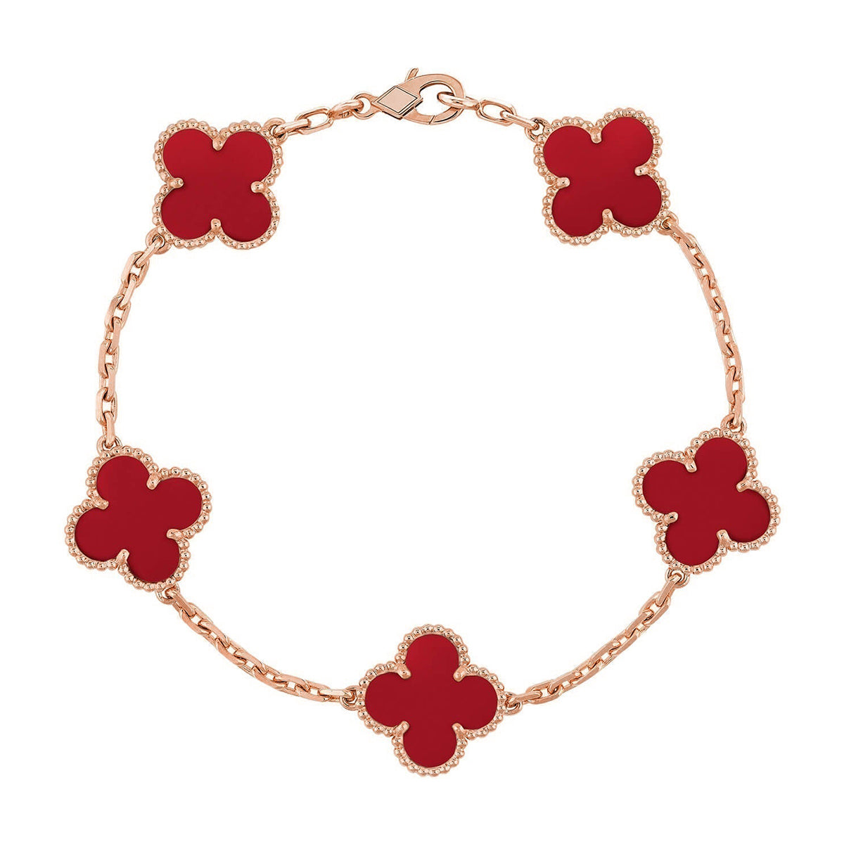 [CharmAmor] CLOVER 5 MOTIF RED CORNELIAN BRACELET COLLECTION