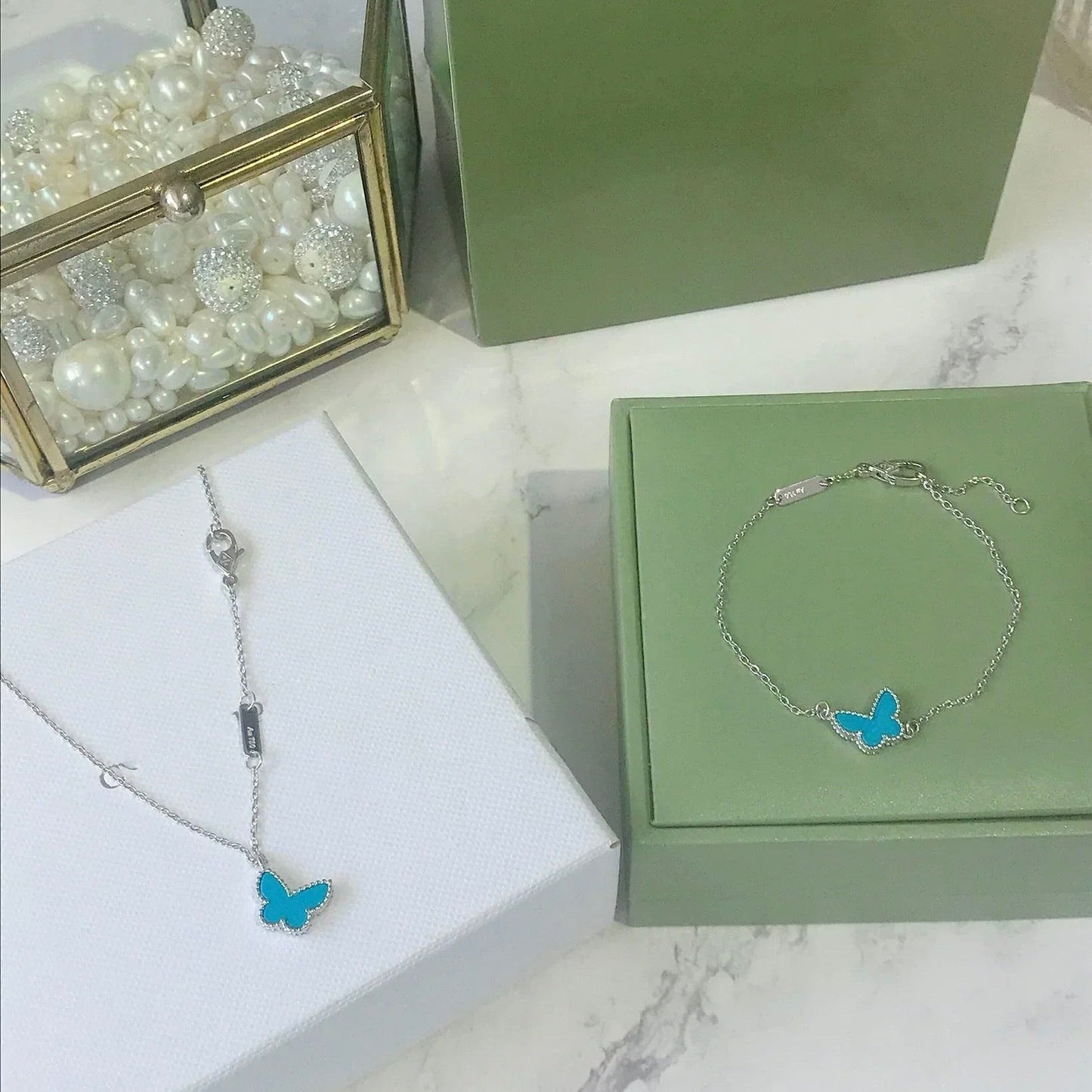 [CharmAmor]BUTTERFLY TURQUOISE BUTTERFLY BRACELET SILVER
