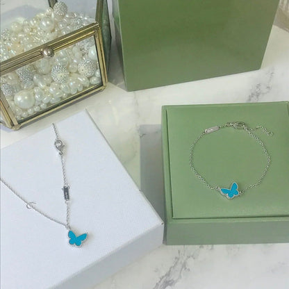 [CharmAmor]BUTTERFLY TURQUOISE BUTTERFLY BRACELET SILVER