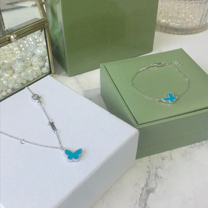 [CharmAmor]BUTTERFLY TURQUOISE BUTTERFLY BRACELET SILVER