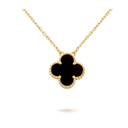 [CharmAmor]CLOVER 15MM BLACK ONYX SINGLE FLOWER NECKLACE
