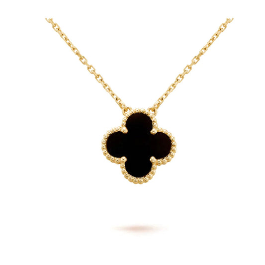 [CharmAmor]CLOVER 15MM BLACK ONYX SINGLE FLOWER NECKLACE