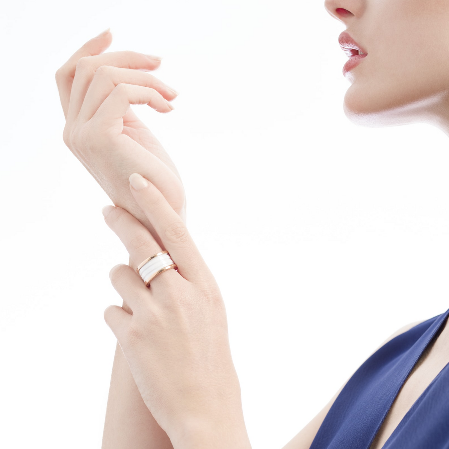 [CharmAmor]ZERO 1 FOUR-BAND LOOPS AND WHITE CERAMIC SPIRAL PINK GOLD RING