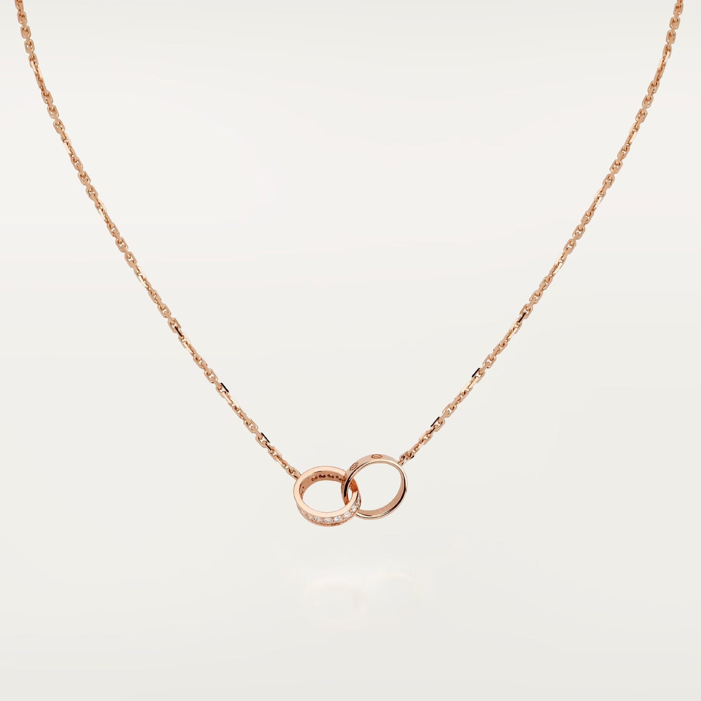 [CharmAmor]LOVE DOUBLE RING HALF DIAMOND NECKLACE