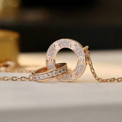 [CharmAmor]LOVE 7.6MM NECKLACE ROSE GOLD AND SILVER  FULL DIAMOND