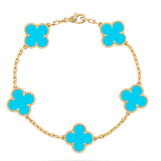 [CharmAmor]CLOVER 5 MOTIFS TURQUOISE BRACELET