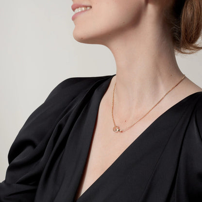 [CharmAmor]LOVE DOUBLE RING HALF DIAMOND NECKLACE