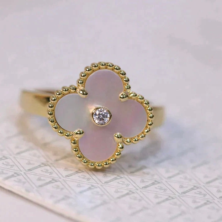[CharmAmor]CLOVER PINK MOP RING GOLD DIAMOND