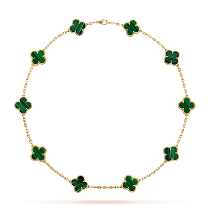 [CharmAmor]CLOVER 10 MOTIFS MALACHITE NECKLACE