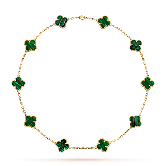 [CharmAmor]CLOVER 10 MOTIFS MALACHITE NECKLACE