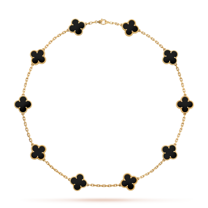 [CharmAmor]CLOVER 10 MOTIFS ONYX NECKLACE