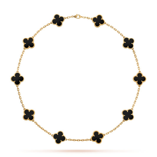[CharmAmor]CLOVER 10 MOTIFS ONYX NECKLACE