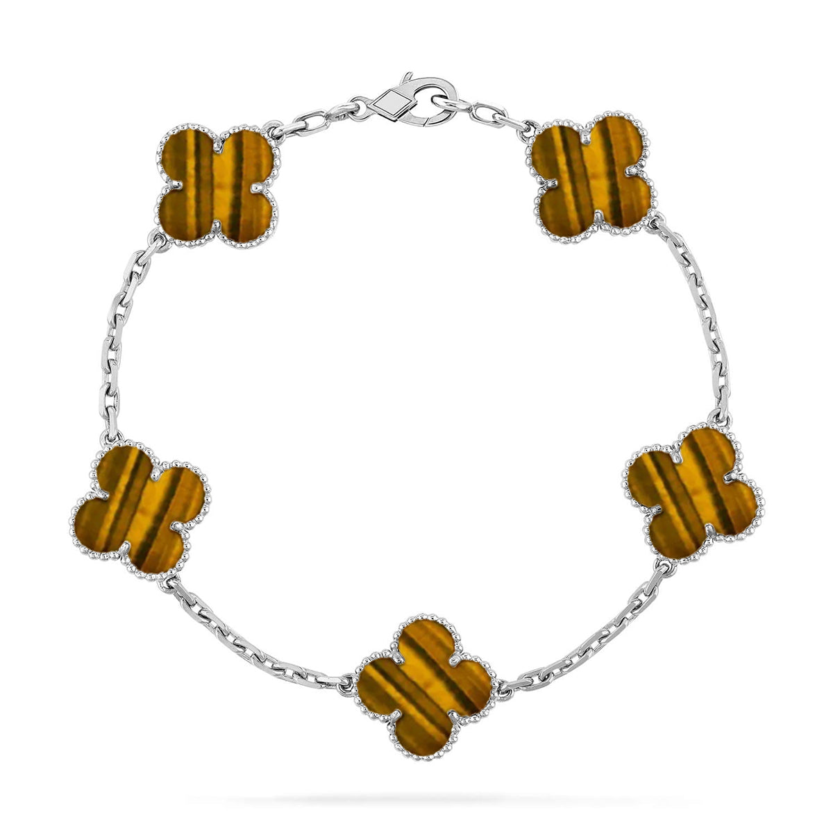 [CharmAmor] CLOVER 5 MOTIFS TIGER EYE BRACELET COLLECTION
