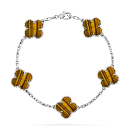 [CharmAmor] CLOVER 5 MOTIFS TIGER EYE BRACELET COLLECTION