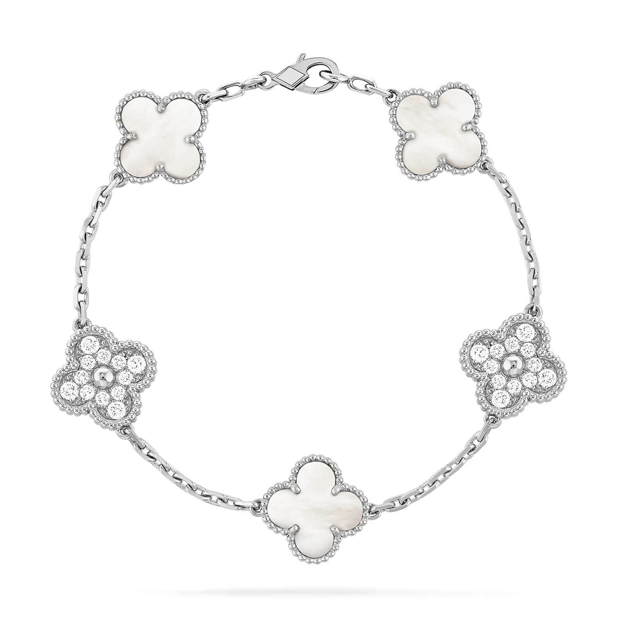 [CharmAmor] CLOVER WHITE PEARL MOP 5 MOTIF BRACELET COLLECTION