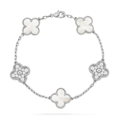 [CharmAmor] CLOVER WHITE PEARL MOP 5 MOTIF BRACELET COLLECTION