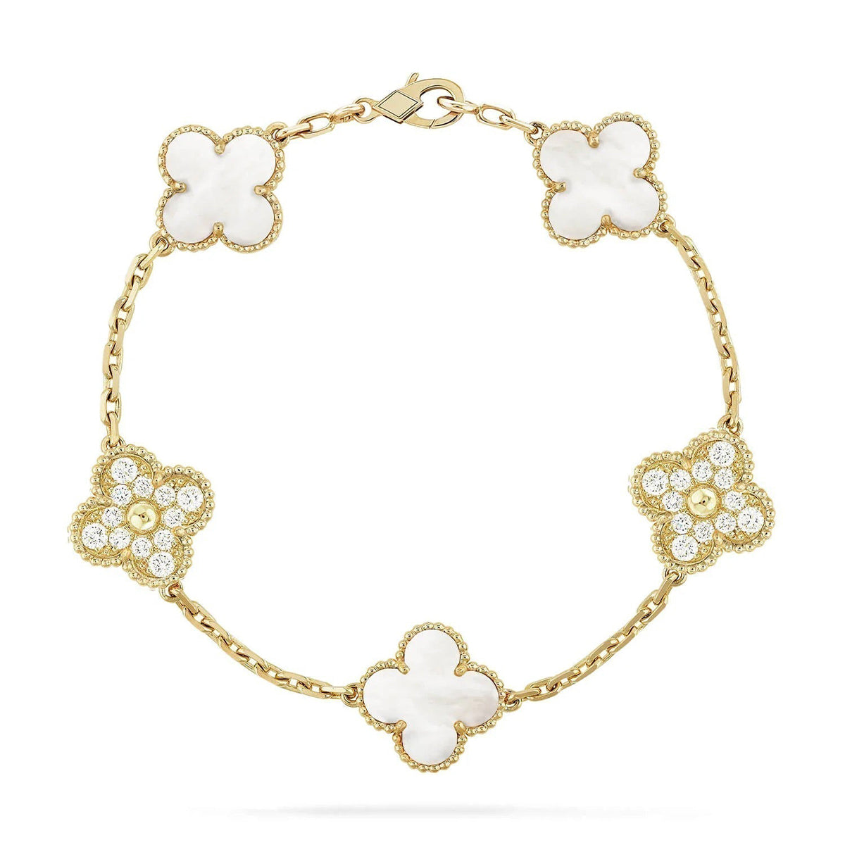 [CharmAmor] CLOVER WHITE PEARL MOP 5 MOTIF BRACELET COLLECTION