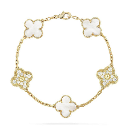 [CharmAmor] CLOVER WHITE PEARL MOP 5 MOTIF BRACELET COLLECTION