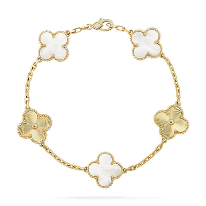 [CharmAmor] CLOVER WHITE PEARL MOP 5 MOTIF BRACELET COLLECTION