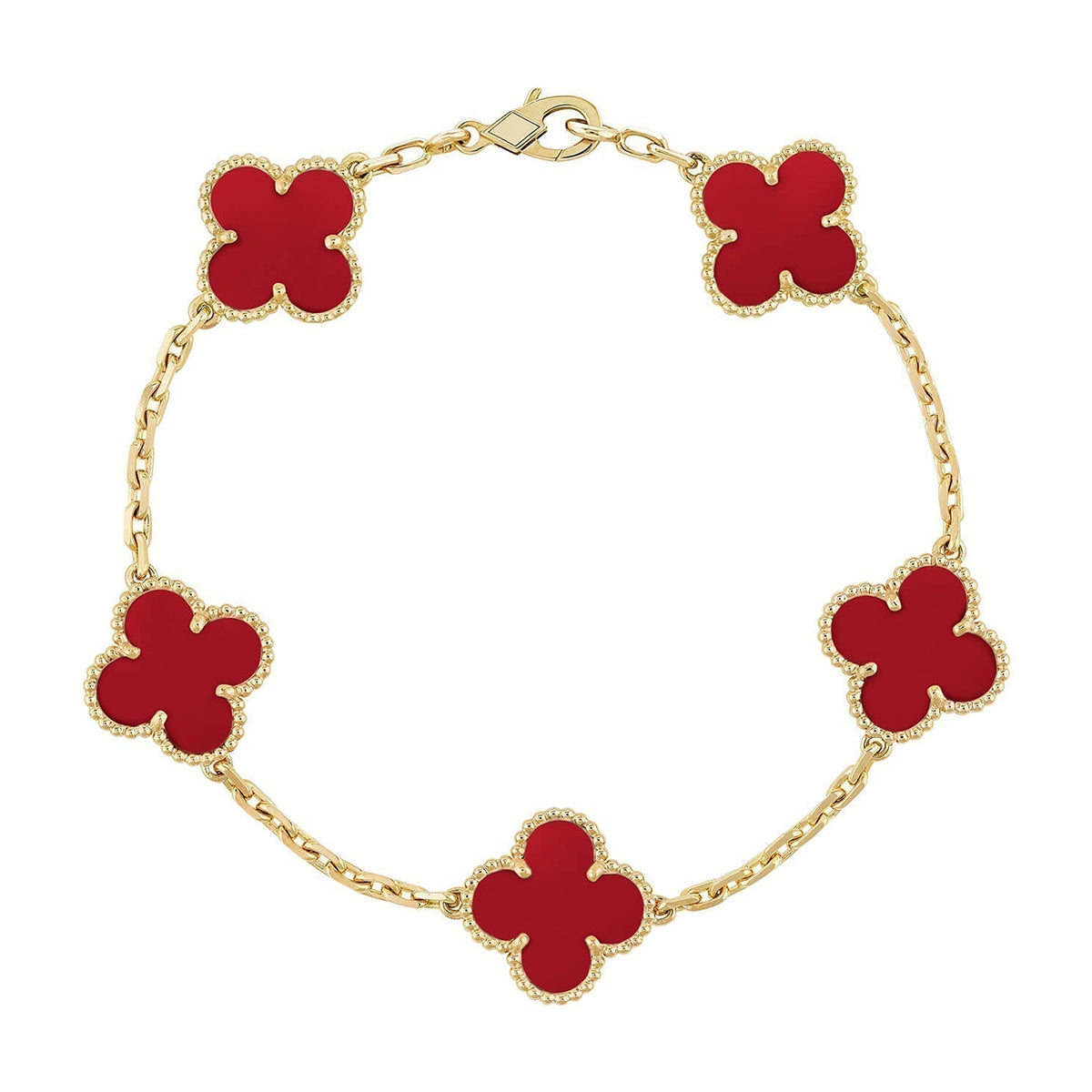 [CharmAmor] CLOVER 5 MOTIF RED CORNELIAN BRACELET COLLECTION