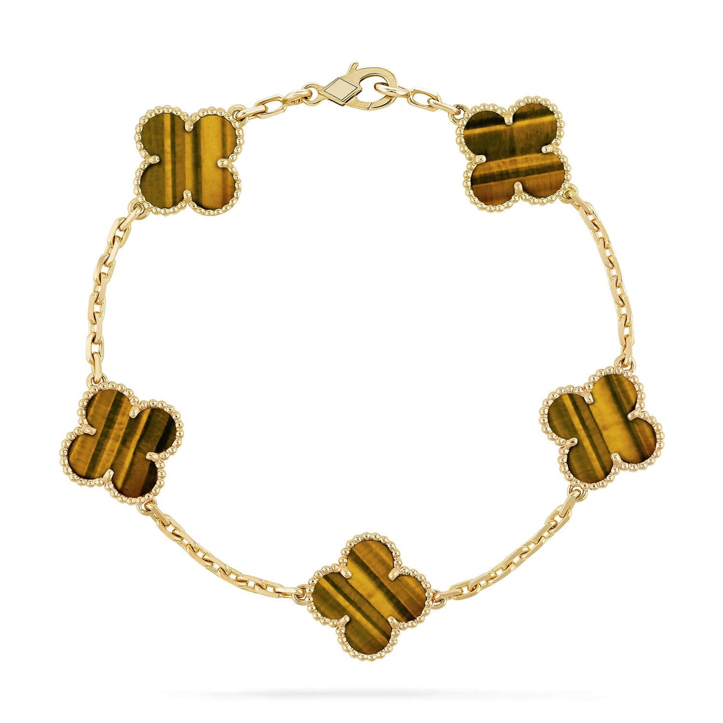[CharmAmor] CLOVER 5 MOTIFS TIGER EYE BRACELET COLLECTION