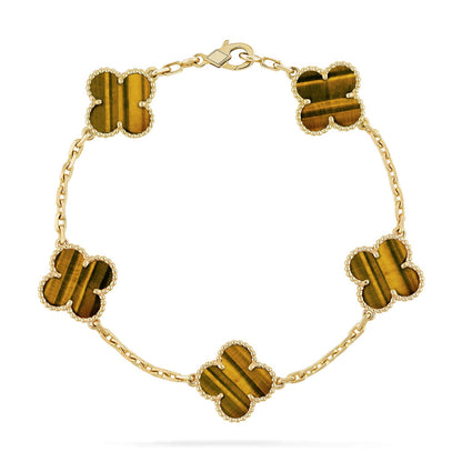 [CharmAmor] CLOVER 5 MOTIFS TIGER EYE BRACELET COLLECTION