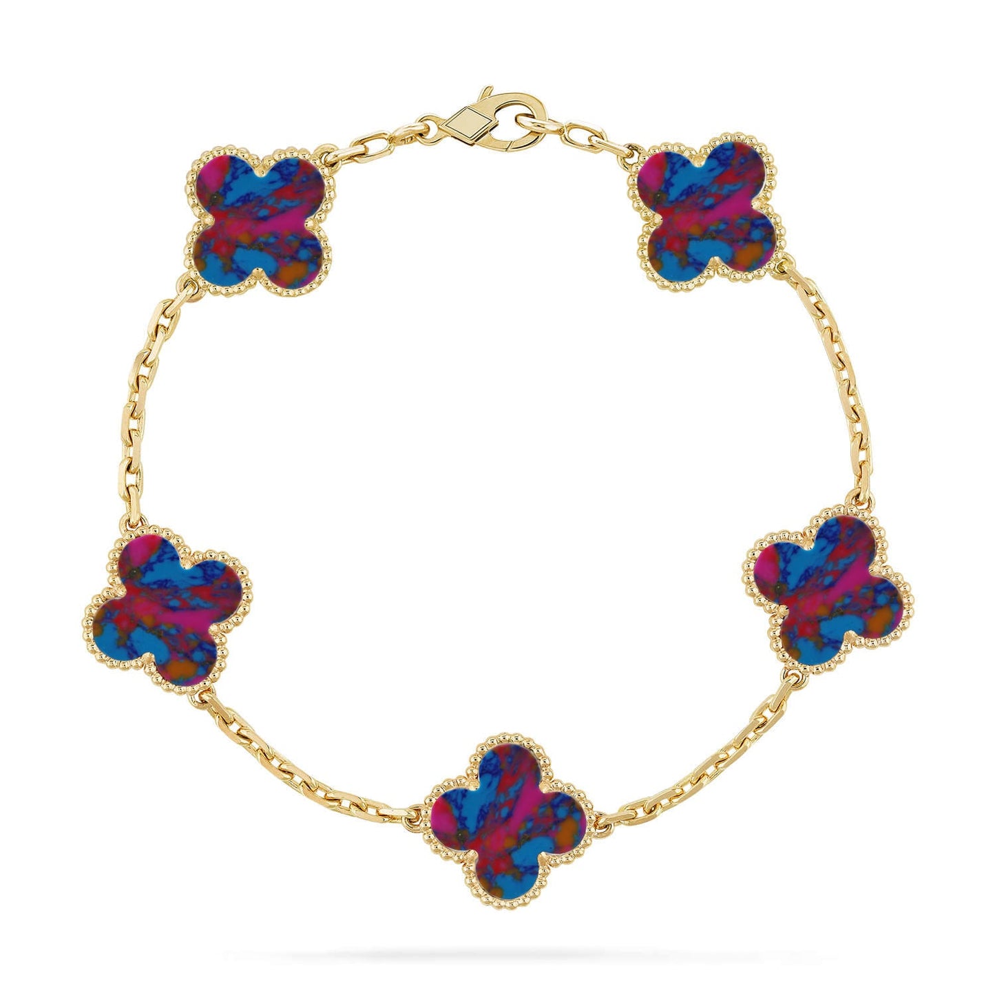 [CharmAmor] CLOVER 5 MOTIF COLOR GEMSTONES BRACELET COLLECTION