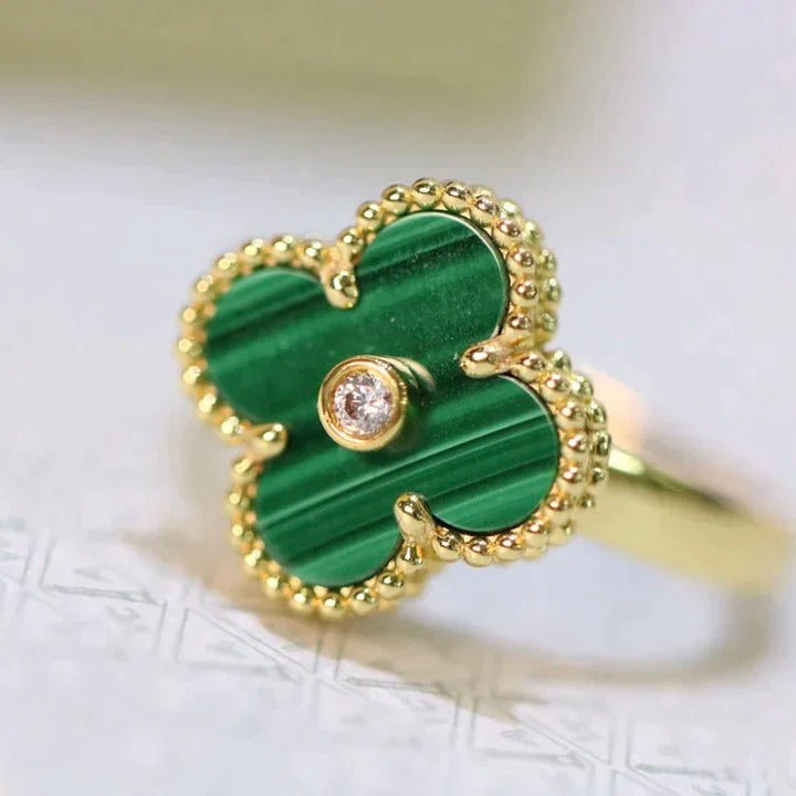 [CharmAmor]CLOVER MALACHITE RING GOLD DIAMOND