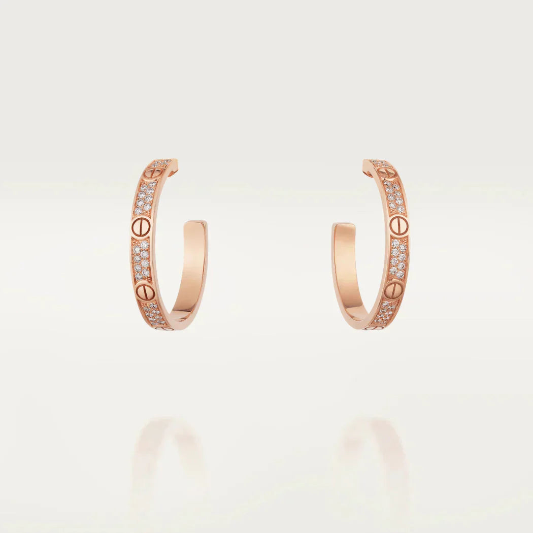 [CharmAmor]LOVE DIAMOND PINK GOLD HOOP EARRINGS