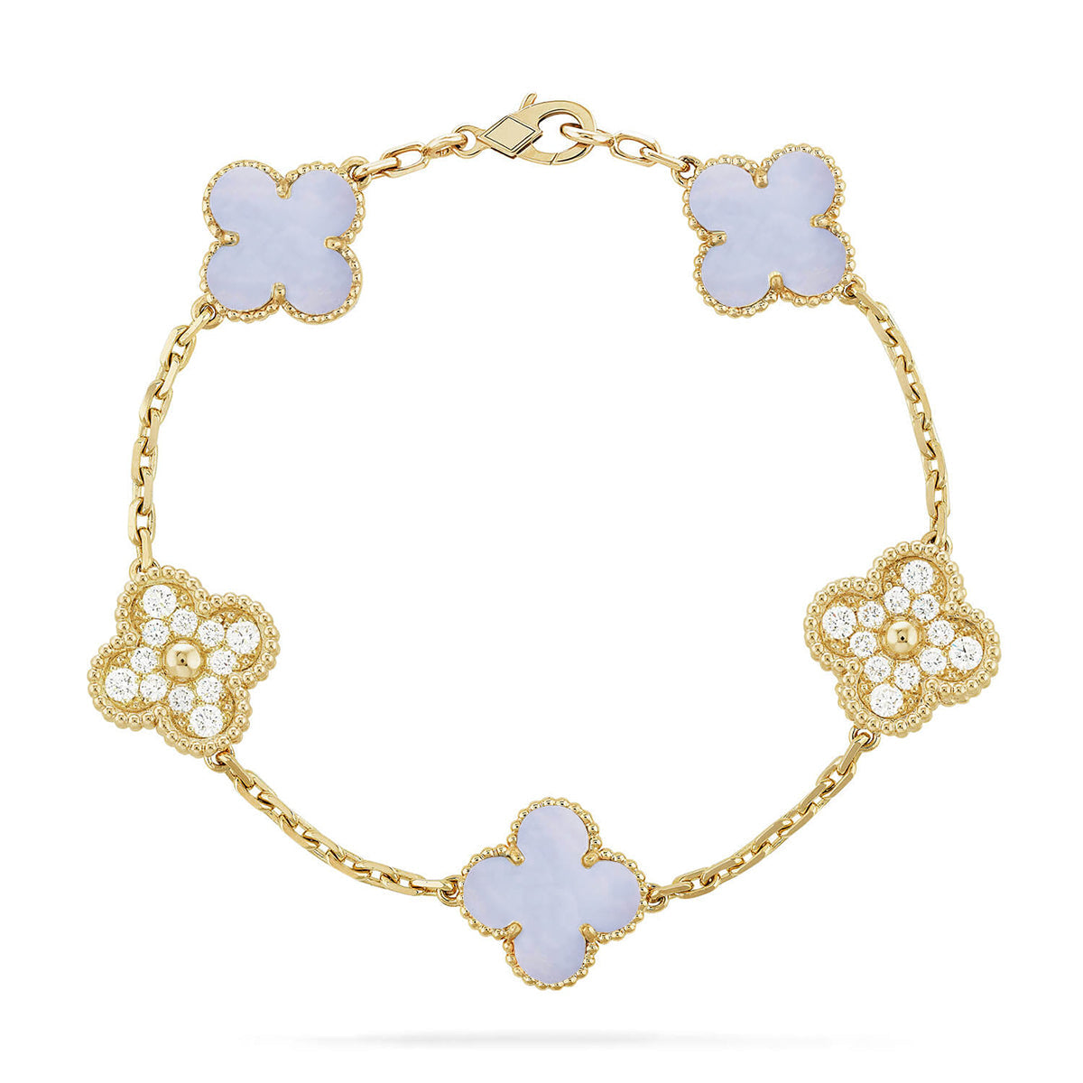 [CharmAmor] CLOVER 5 MOTIF PURPLE CHALCEDONY BRACELET COLLECTION
