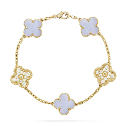 [CharmAmor] CLOVER 5 MOTIF PURPLE CHALCEDONY BRACELET COLLECTION