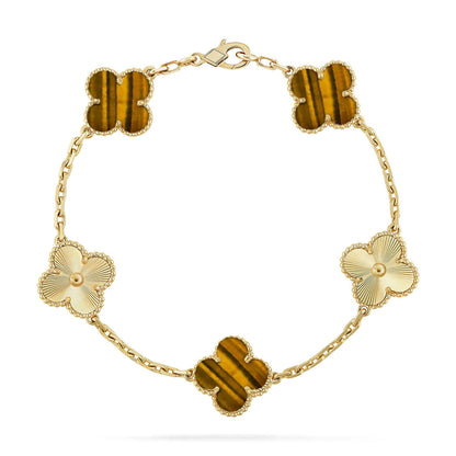 [CharmAmor] CLOVER 5 MOTIFS TIGER EYE BRACELET COLLECTION