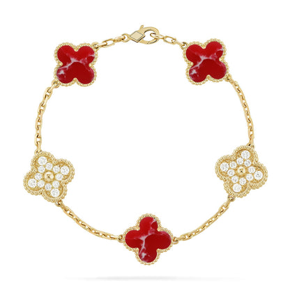 [CharmAmor] CLOVER 5 MOTIF RED PATTERN BRACELET COLLECTION