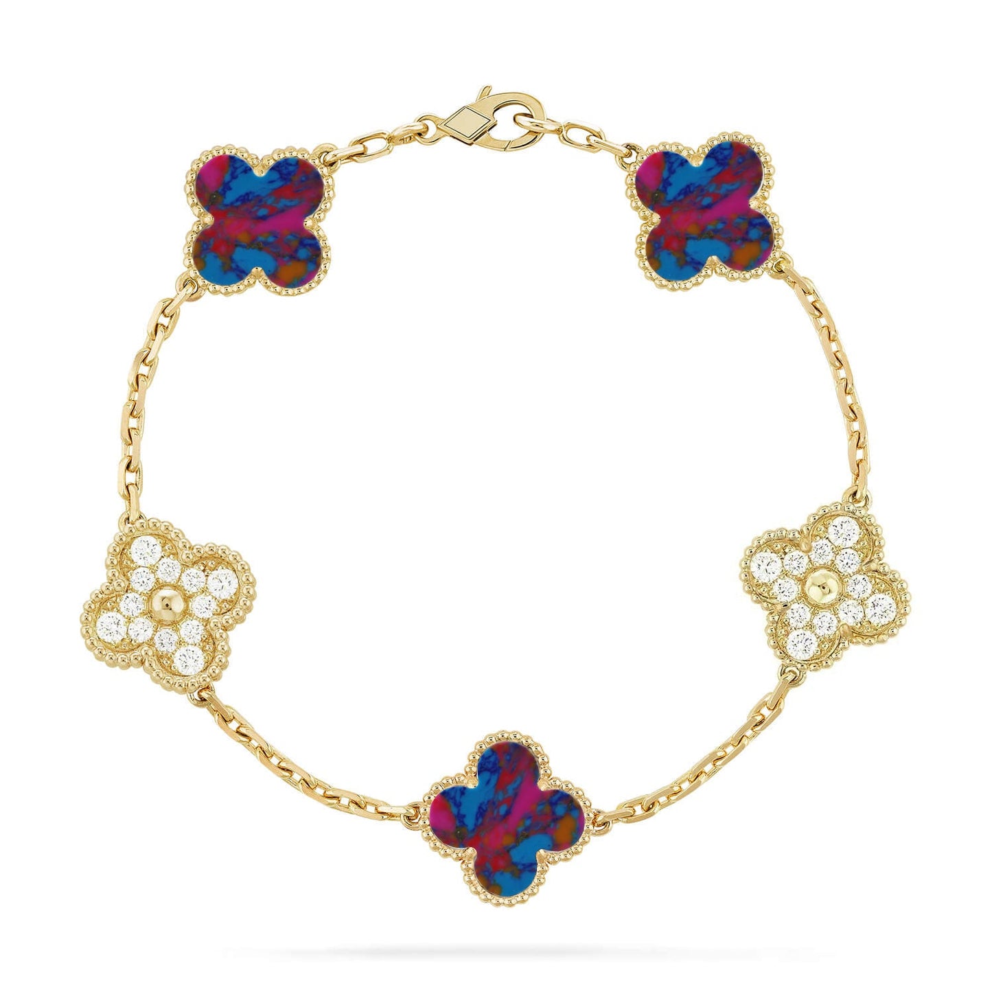 [CharmAmor] CLOVER 5 MOTIF COLOR GEMSTONES BRACELET COLLECTION