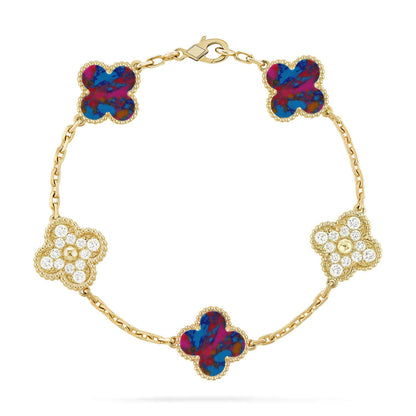 [CharmAmor] CLOVER 5 MOTIF COLOR GEMSTONES BRACELET COLLECTION