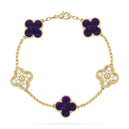 [CharmAmor] CLOVER 5 MOTIF PURPLE STRIPES BRACELET COLLECTION