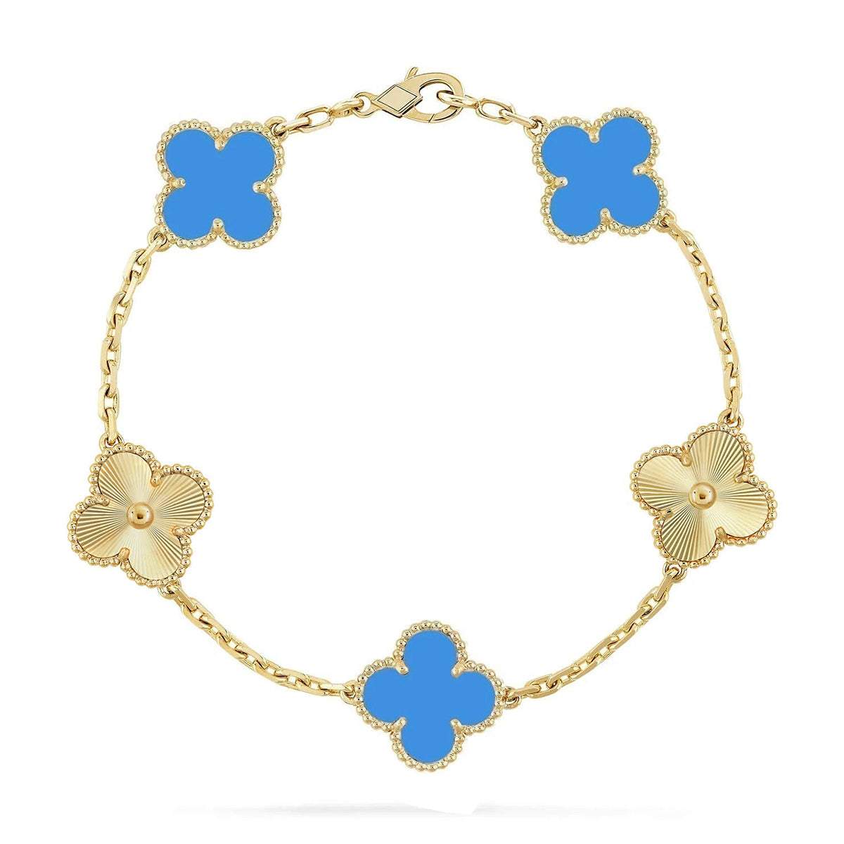 [CharmAmor] CLOVER 5 MOTIF BLUE AGATE BRACELET COLLECTION