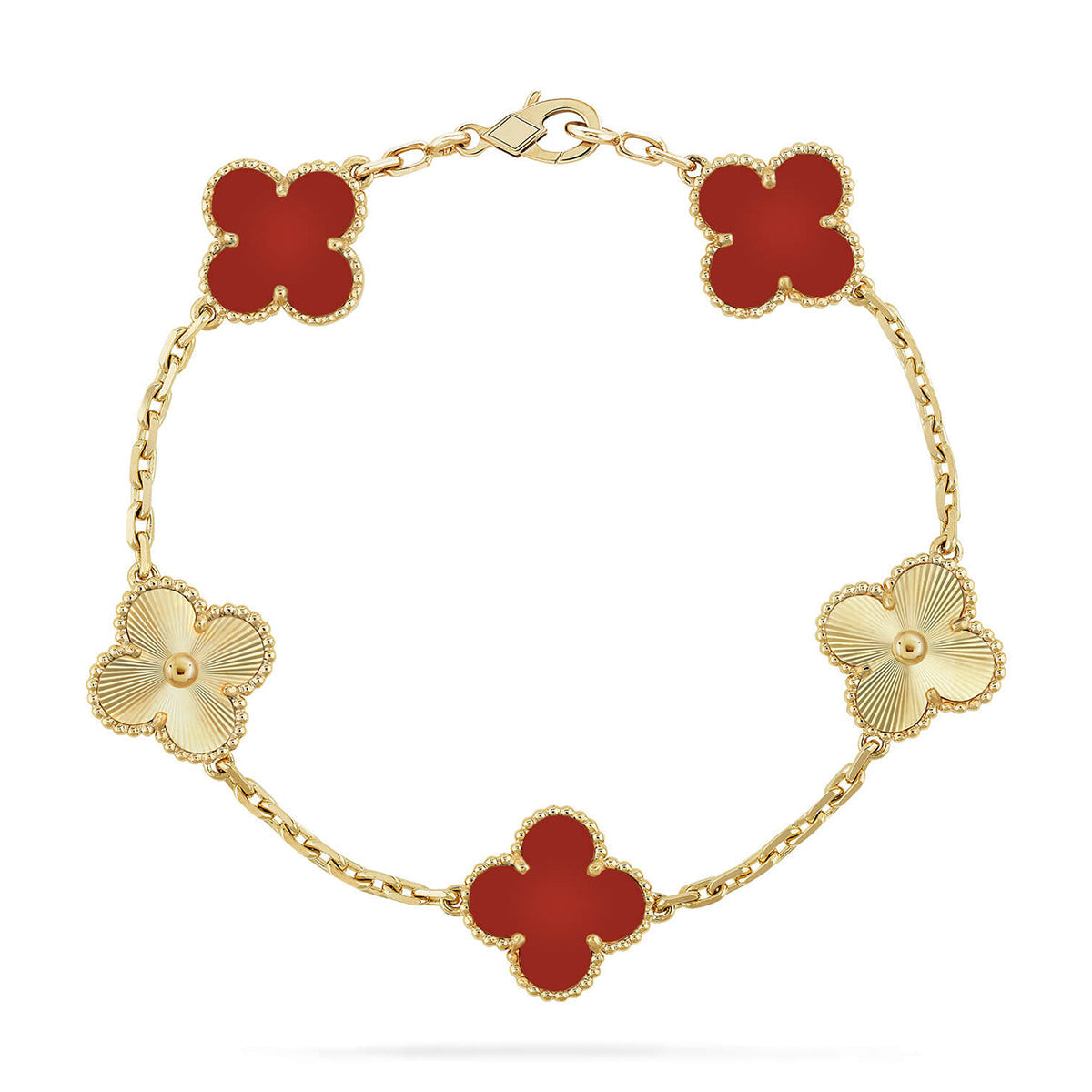 [CharmAmor] CLOVER 5 MOTIF RED CORNELIAN BRACELET COLLECTION