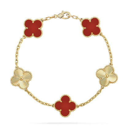 [CharmAmor] CLOVER 5 MOTIF RED CORNELIAN BRACELET COLLECTION