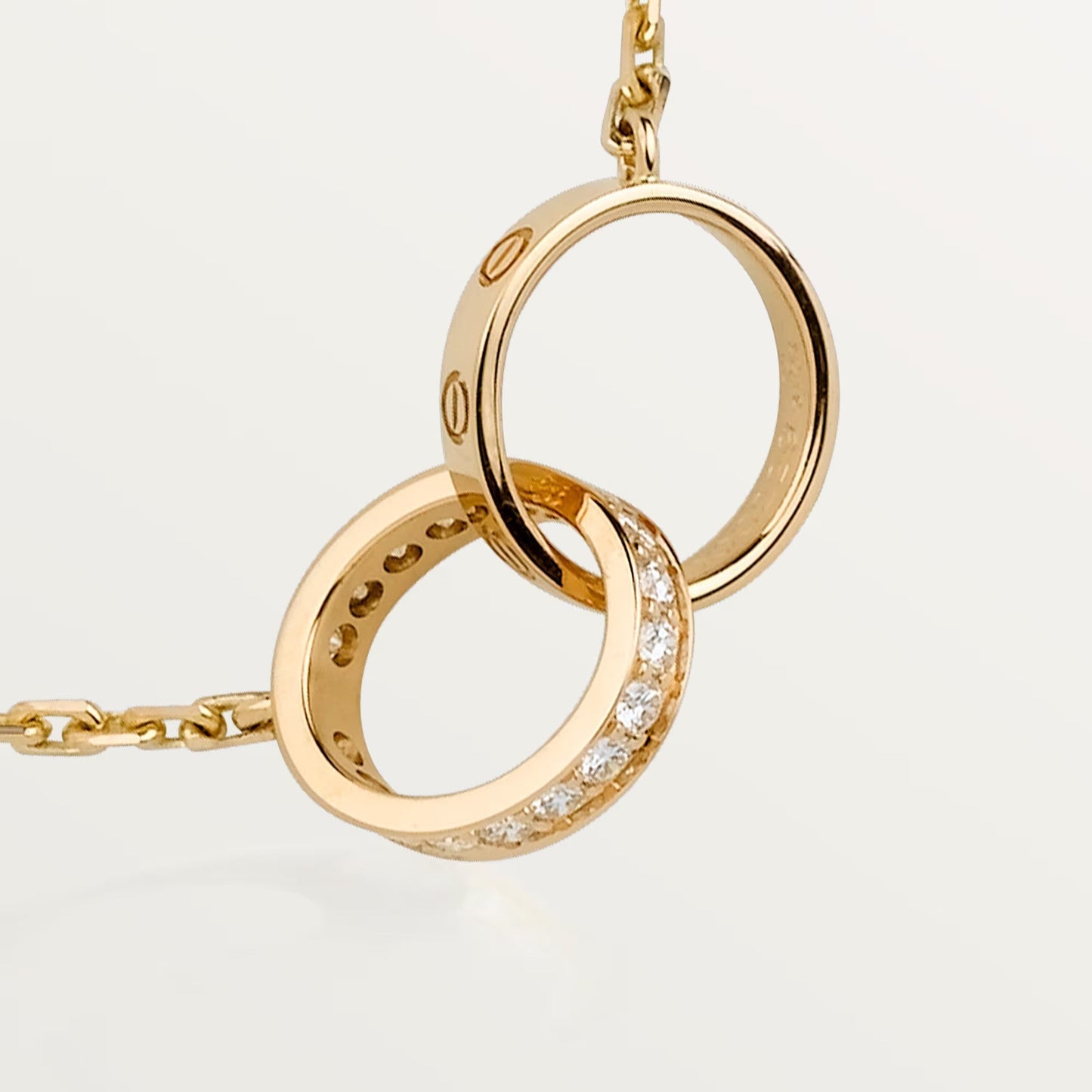 [CharmAmor]LOVE DOUBLE RING HALF DIAMOND NECKLACE