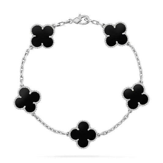 [CharmAmor]CLOVER 5 MOTIF ONYXS  BRACELET SILVER