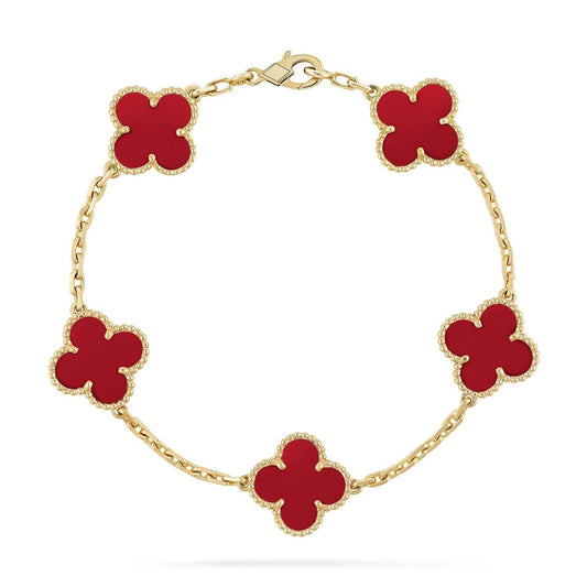 [CharmAmor]CLOVER 5 MOTIFS RED AGATE  BRACELET